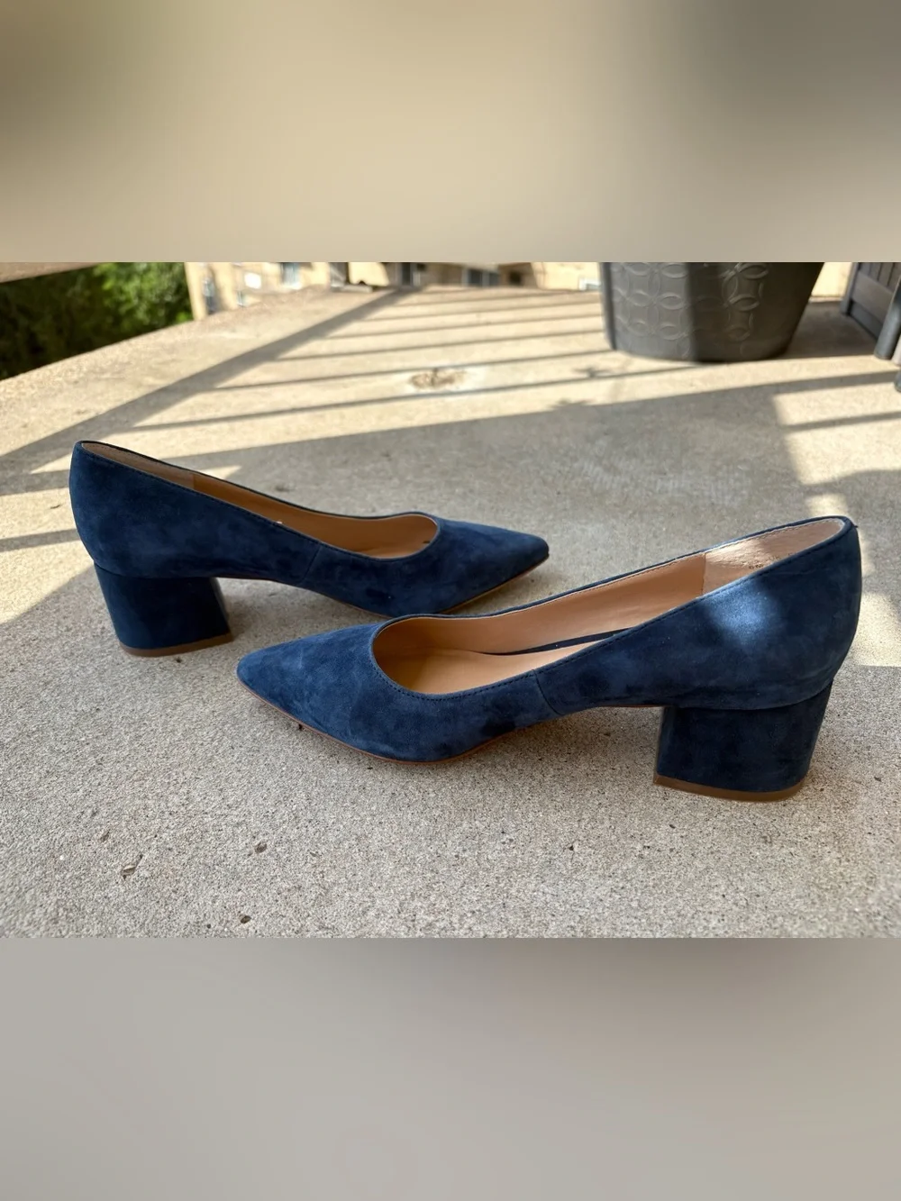 Franco Sarto Salino Blue Suede Pumps Pointed Toe Block Heel Heels NWOB Size 8M